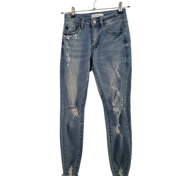 KanCan Skinny Jewel Embellished Highly Distressed Jeans - Picture 1 of 12